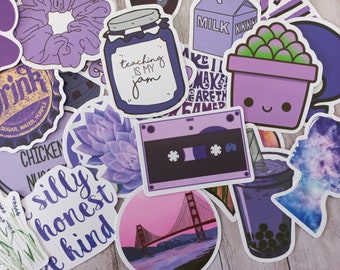 25 stickers imperméables motifs mix mauve