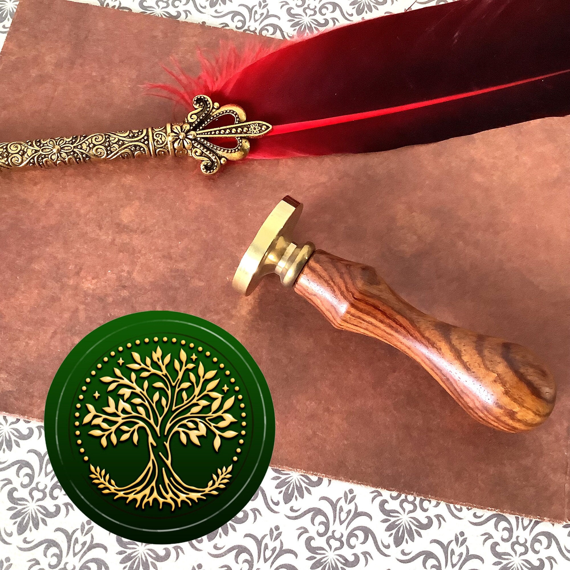 Life tree Wax Seal Stamp/wood wedding invitation wax seals/green tree –  DokkiDesign