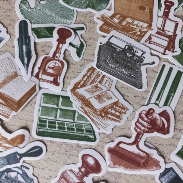 50 washi stickers style vintage, junk journal, art journal, scrapbooking - Thème Machine à écrire et imprimerie