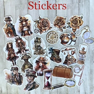 Mini pack 60 mix Ephemeras et Stickers pour art / journaling Thème steampunk image 5