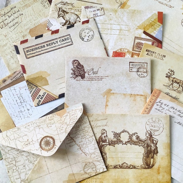 11 mini enveloppes style vintage pour journal, junk journal, carnet de voyage