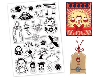 Clear stamp set, stamps, scrapbooking - Traditional Japanese patterns