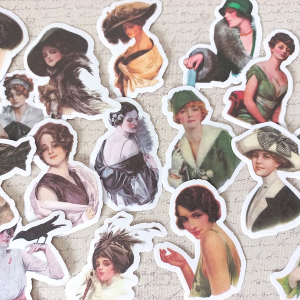 20 stickers profil femmes, stickers personnages, art journal, scrapbooking