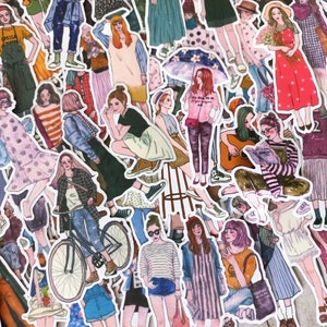Random mix of 50 women's stickers, character stickers, journal art, scrapbooking - 50 women's stickers