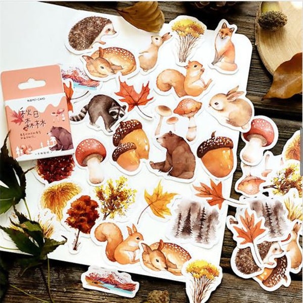 Lot 46 autumn animal stickers, stickers, journal art, scrapbooking - 46 autumn animal and mushroom stickers