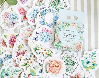 Lot 46 stickers fleurs, succulentes, stickers, art journal, scrapbooking - 46 stickers fleurs succulentes