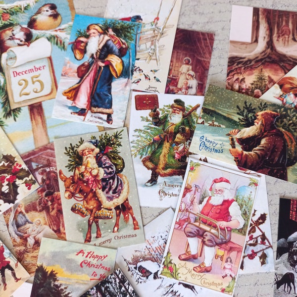 23 Stickers cartes postales anciennes thème Noël, art journal, scrapbooking