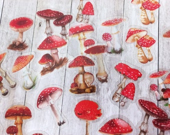 40 stickers champignons rouges et blancs, stickers, art journal, scrapbooking