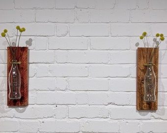 Wall Mounted Vase, wood, glass and brass (cola/red)