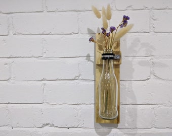 Wall Mounted Vase, wood, glass and P-clip (Fever Tree)