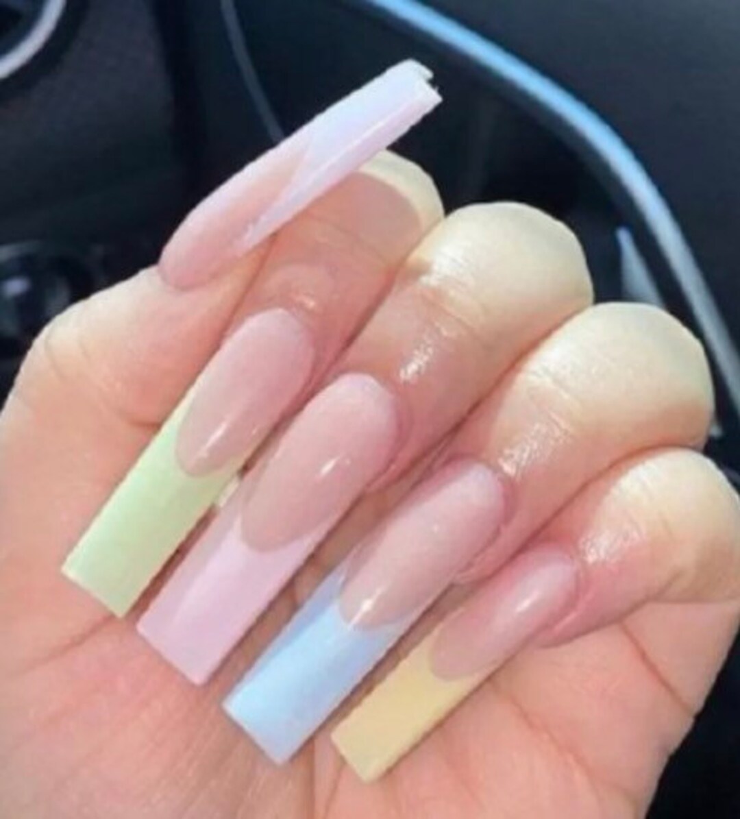 Pastel Colors French Tip Press on Nails. Length Shortxxl. Etsy