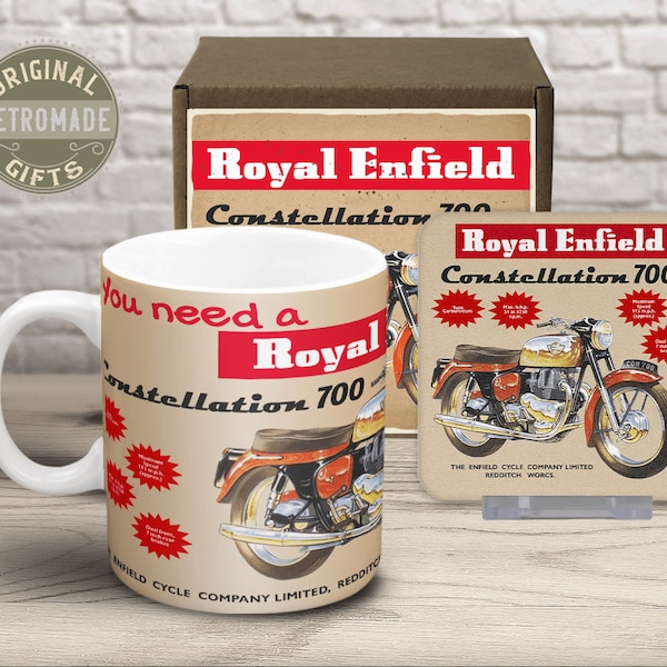 ROYAL ENFIELD Constellation 700 - Retro Style enthusiasts ceramic mug & coaster