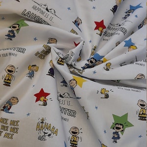 PEANUTS CHARACTERS CARTOON 100% Cotton Licensed Fabric, various sizes, perfect for Patchwork, Clothing, Soft Furnishings, Craft projects etc