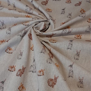 EASTER BUNNY RABBITS cute design on a linen-style fabric, gift present crafting lightweight upholstery curtains bags clothing crafting!