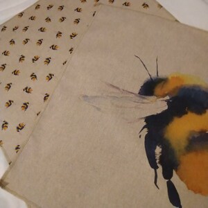 BUMBLE Bee linen-style Make a Cushion Panel, perfect GIFT/PRESENT in a lightweight upholstery fabric front & back panel options available 1 Large & 1 Small