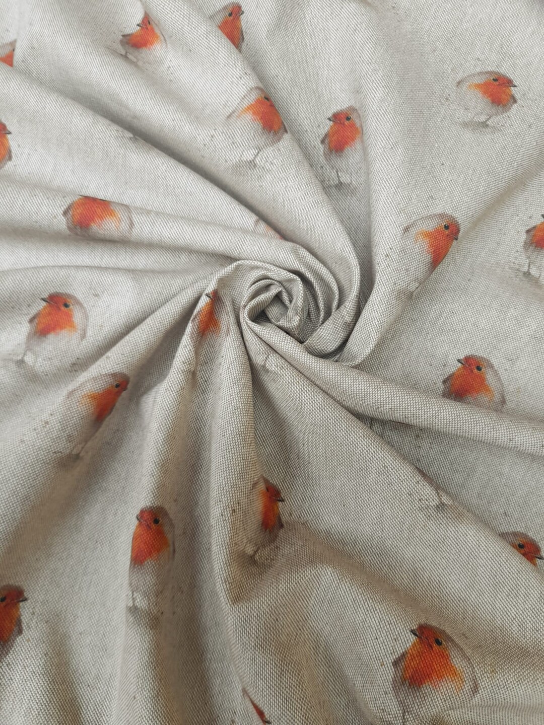 ROBIN CHRISTMAS Linen-style Fabric GIFT Present Lightweight Upholstery ...