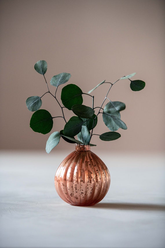 Runde Vintage Glasvase, rosé, Wohnzimmerdekoration