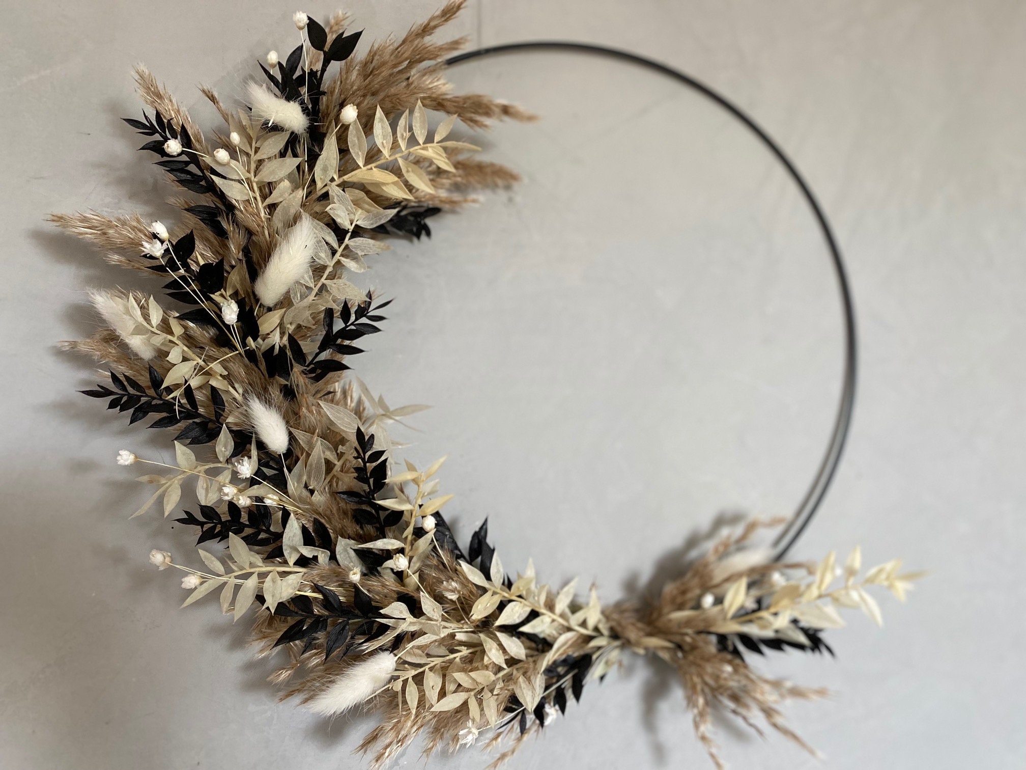 Trockenblumenkranz Wandkranz Türkranz Trockenkranz Hoop schwarz boho …