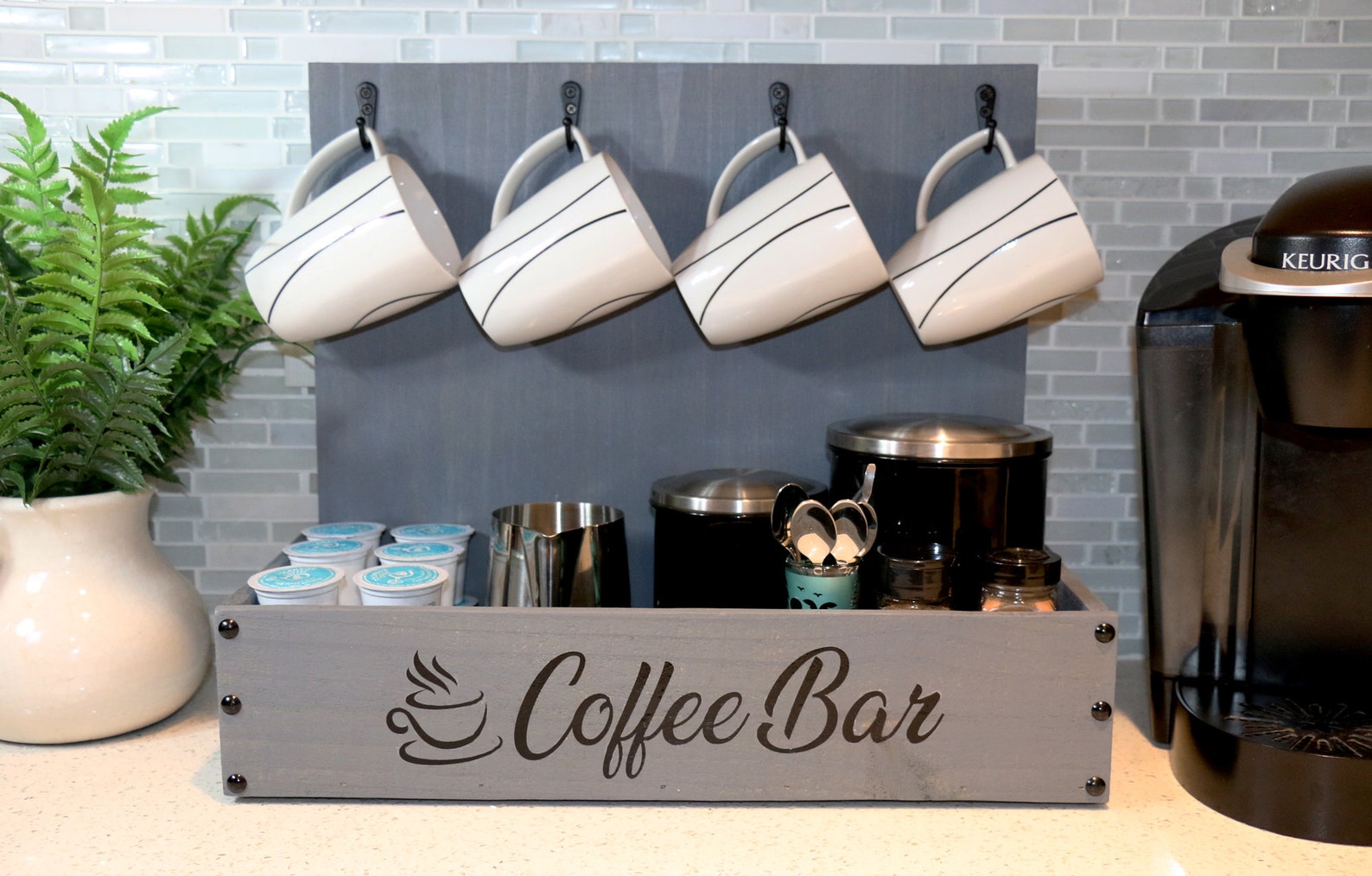 Kitchen Coffee Bar Organizer Wood Coffee Box Decor Etsy