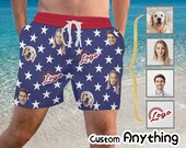 American Flag Swim Trunk, Custom Board Short with Photo, Personalized Face Trunk, Men Face Swimsuit, Pet Face on Trunk, Custom Photo Short