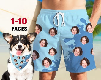 Custom Face Swim Trunks, Personalized Photo Beach Shorts, Father's Day Gift