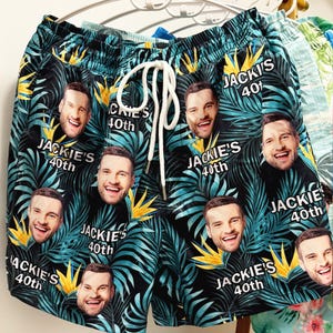 Personalized Face Swim Trunks: Custom Men&#39;s Bathing Suit, Photo Gift