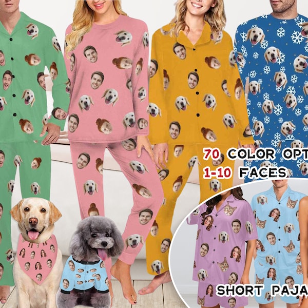Custom Face Pajamas,Custom Pajamas woman man family Face,Custom Pajama pants top,Custom Pajama dog Bandana shirt socks, Christmas gift