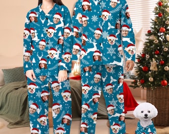 Custom Face Christmas Pajamas: Matching Family & Dog Pajama Set