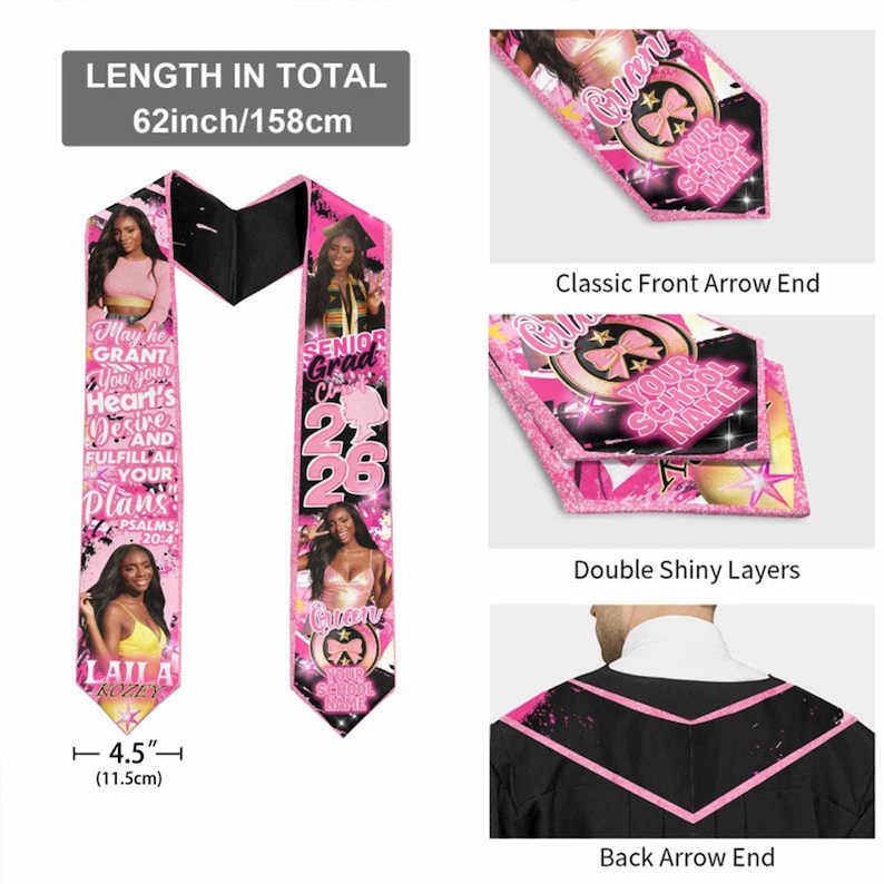 Custom Photo Graduation Stole: Personalized Class of 2026 Sash, Gift for Graduates image 6