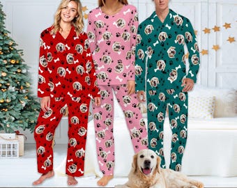Personalized Pet Face Pajama Set: Custom Photo V-Neck PJs