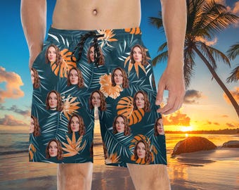 Custom Face Swim Trunks: Personalized Tropical Photo Swimsuit