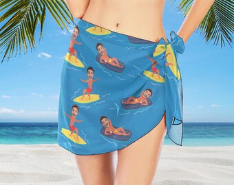 Custom Face Beach Sarong, Personalized Bikini Cover-Up