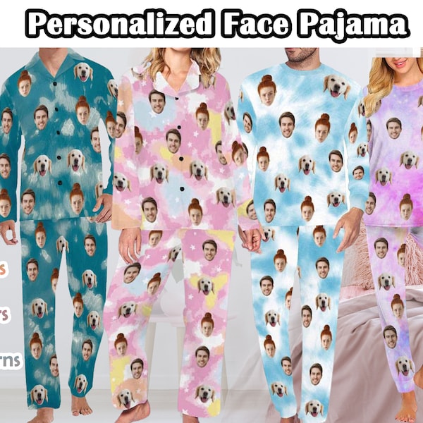 Personalized Pajamas Set/Pants,Custom Pajama woman man family,Custom Face Pajamas,Custom Pajama pants,Custom Pajama dog face,Tie Dye Pajamas