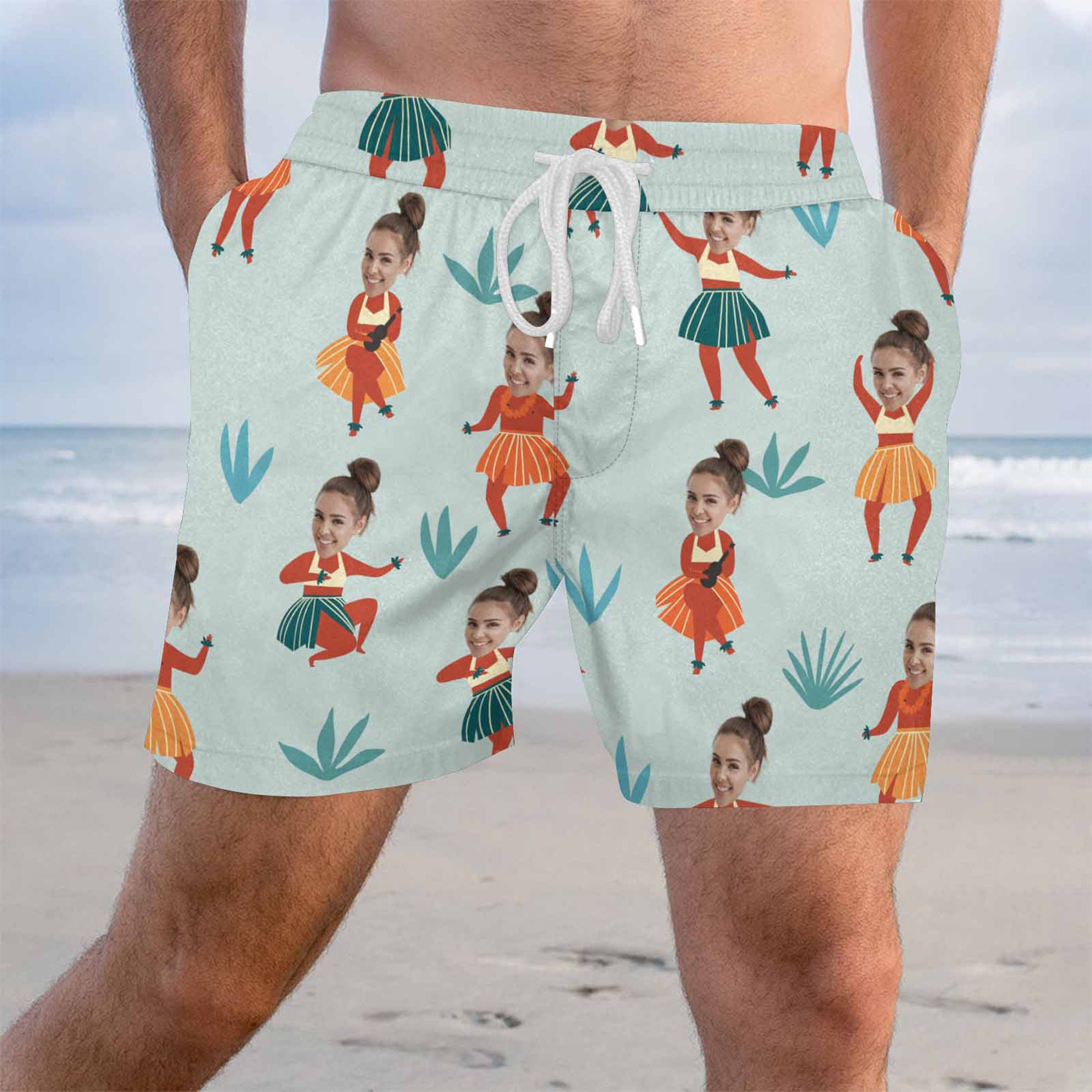 Funny Men Bathing Suit Custom Swim Trunks Hawaii Dance Etsy