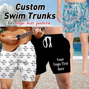Custom your design Swim trunks, Personalized Men Bathing Suit, Logo/Text on Trunk, Swim Trunk with Logo,Custom Board Short,ChristmasDay Gift