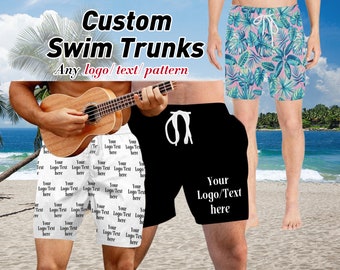 Custom your design Swim trunks, Personalized Men Bathing Suit, Logo/Text on Trunk, Swim Trunk with Logo,Custom Board Short,ChristmasDay Gift