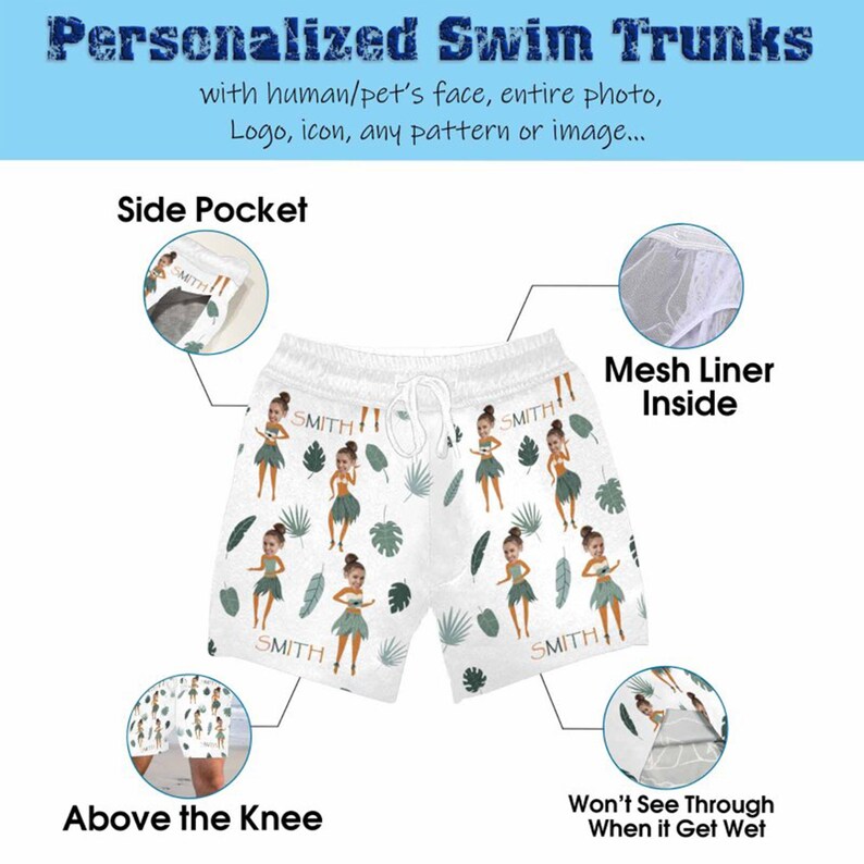 Funny Men Bathing Suit Custom Swim Trunks Hawaii Dance Etsy