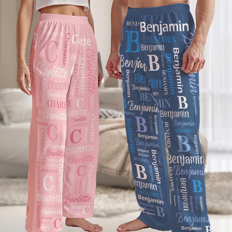 Pantalones de pijama con nombre personalizado: pantalones de pijama de polar coral personalizados imagen 1