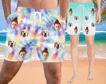 Custom Face Swim Trunks: Tie Dye Hawaiian Beach Shorts