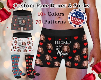 Custom Father's Day Face Boxers/Socks,Personalized Face Boxer for husband boyfriend,Custom Women Face Underwear,I Licked It So it is Mine