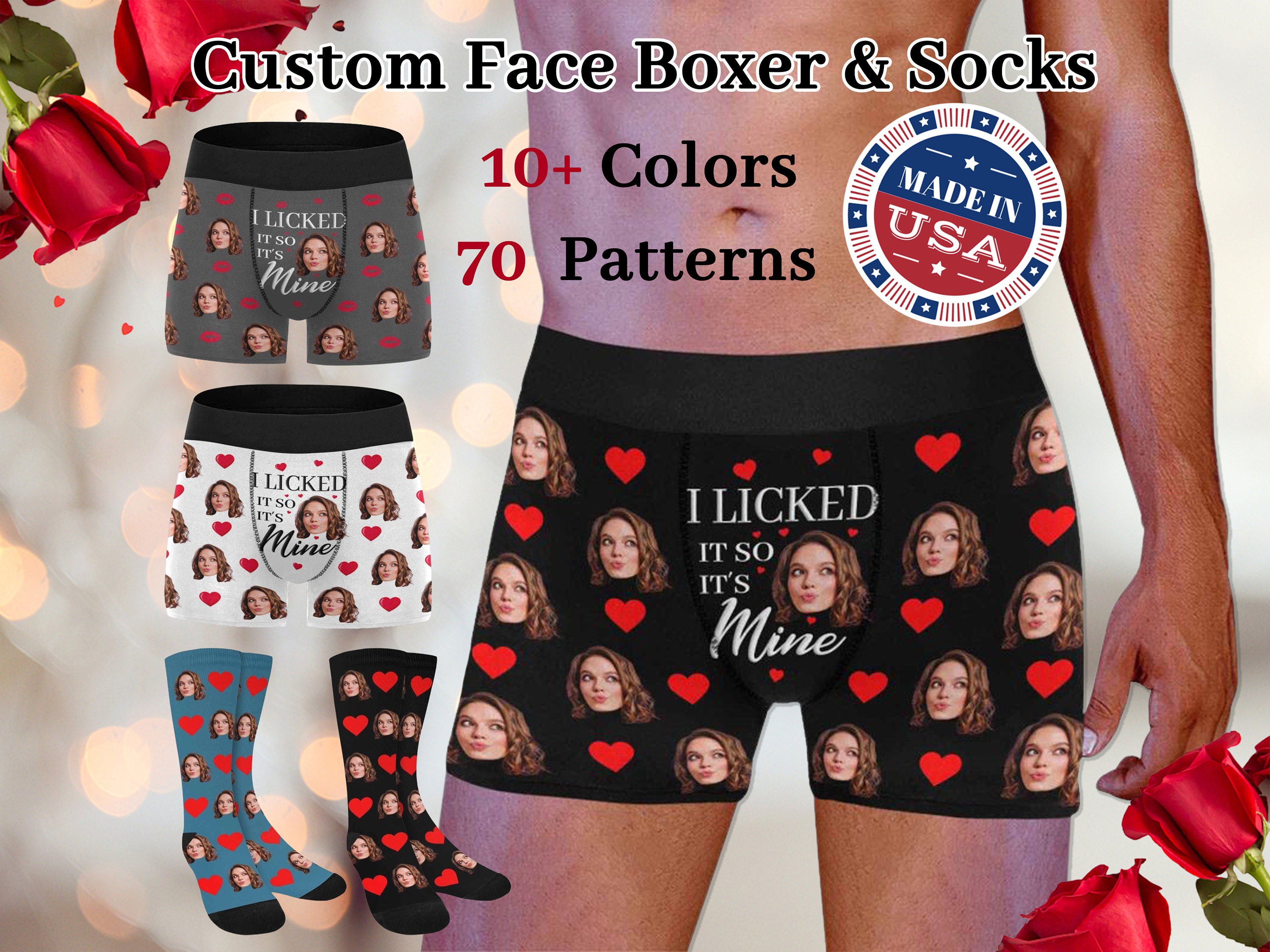Men's Custom Face on Boxer Shorts I Licked It So It's Mine – SANTASOCKS
