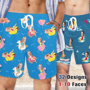 Custom Men Bathing Suit, Funny Swim Trunks,Personalized Face Men Swimsuit,Face Swimwear,Custom Christmas gifts,Flamingo Beach Short,For Dad