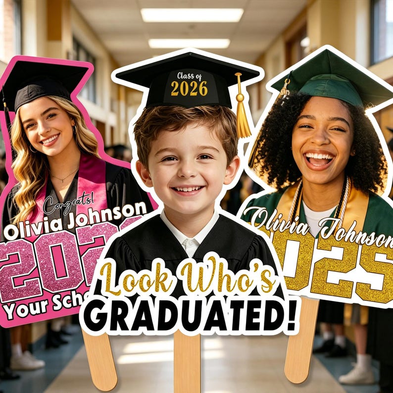 Custom Graduation Face Fan, Personalized Photo Sign, Look Who Graduated ...