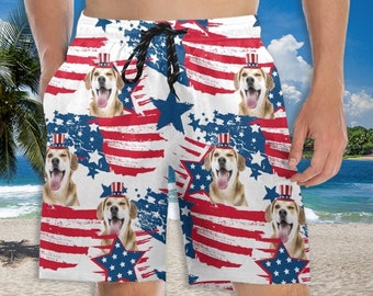 Custom 4th of July Swim Trunks: Personalized Face Beach Shorts