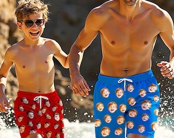 Custom Face Swim Trunks: Personalized Men's Board Shorts & Dog Bandana