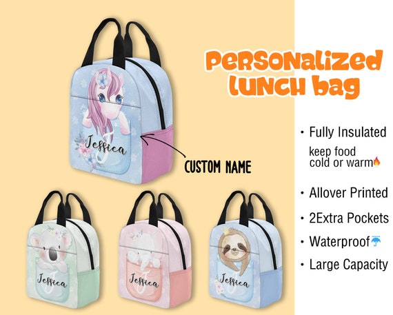 Personalised Unicorn Lunch Bag, Unicorn School Lunch Bag, Kids Unicorn  Cooler Bag, Girls School Lunch Box, Kids, Student, Back to School, 