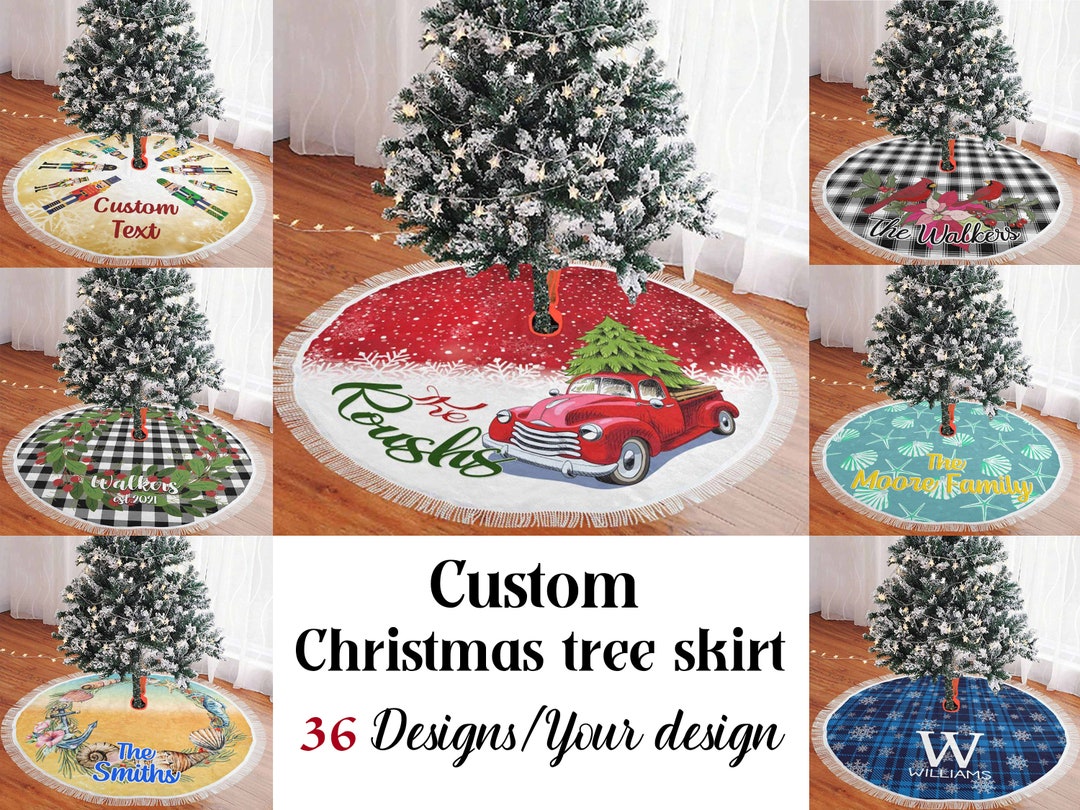 Personalized christmas tree skirt christmas truck tree skirt with text