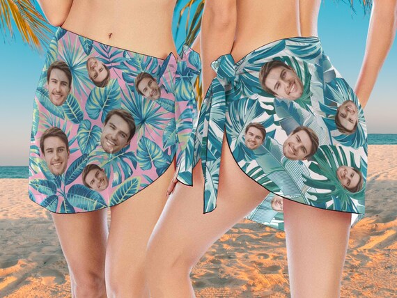Custom Face Beach Sarong: Personalized Tropical Swimsuit Cover-Up