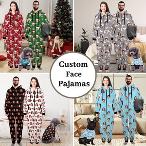 Custom Face Hooded Pajamas,Custom dog face Pajamas/Dog Shirt,Personalized Zipper One-Piece Pajamas,Custom Christmas gifts