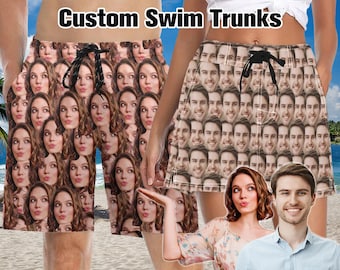 Custom Face Couple Swim Trunks, Multiple Faces Swim Shorts, Personalized Men Women Bathing Suit,Match Couple Swimwear,Bachelor Party,For Dad